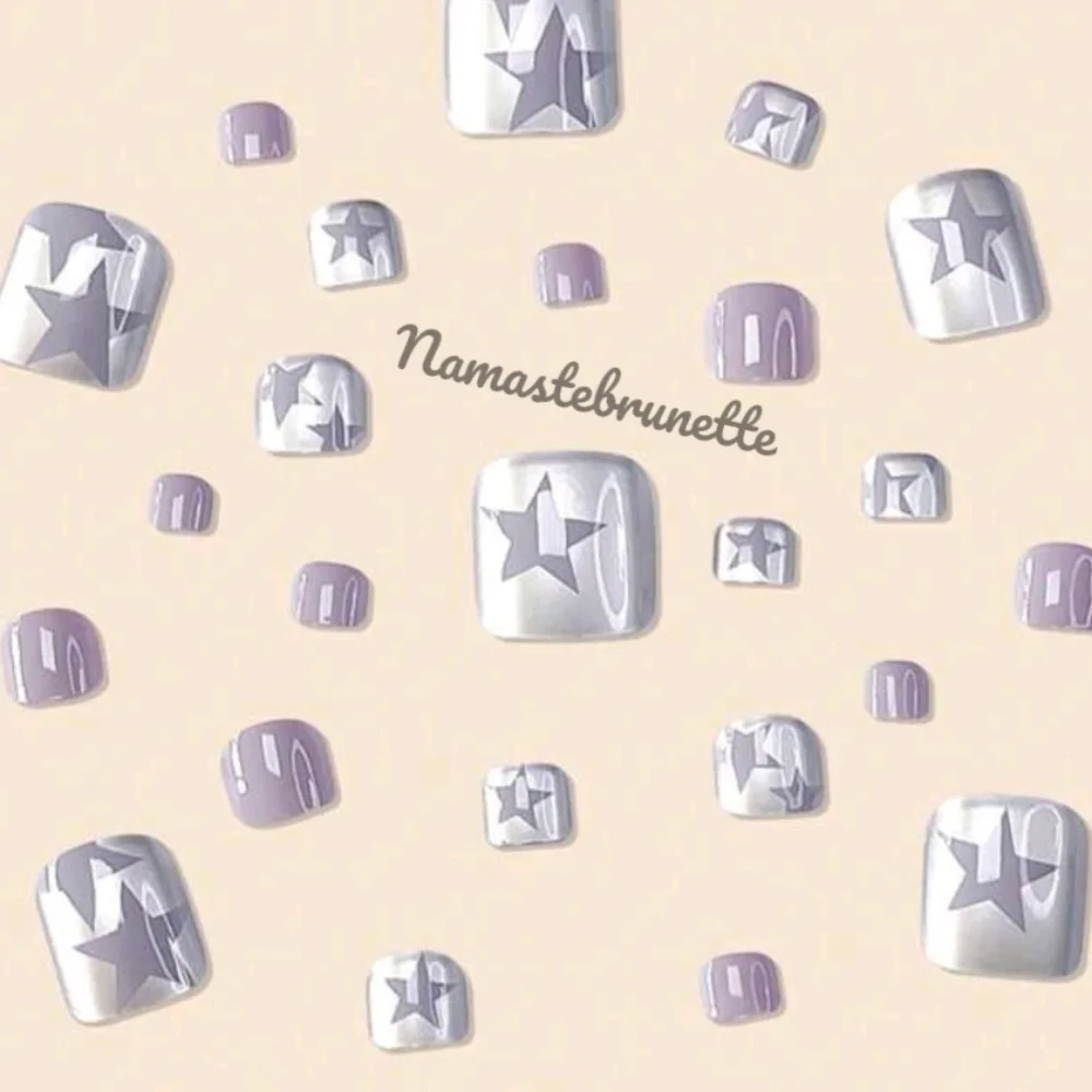 2/$16 Purple Stars & Silver Press on Toenails